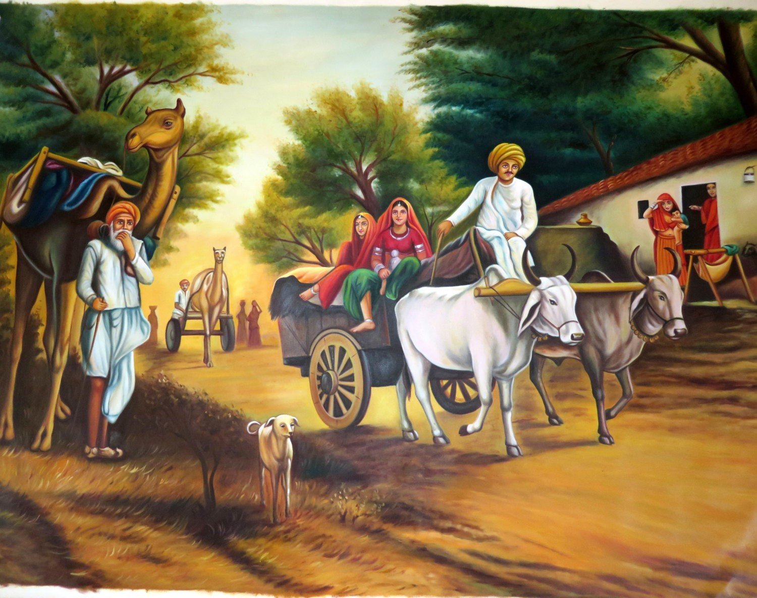 Folks on Bullock cart and Camel