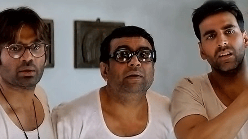 Sunil Shetty with Paresh Rawal and Akshay Kumar in film Hera Feri